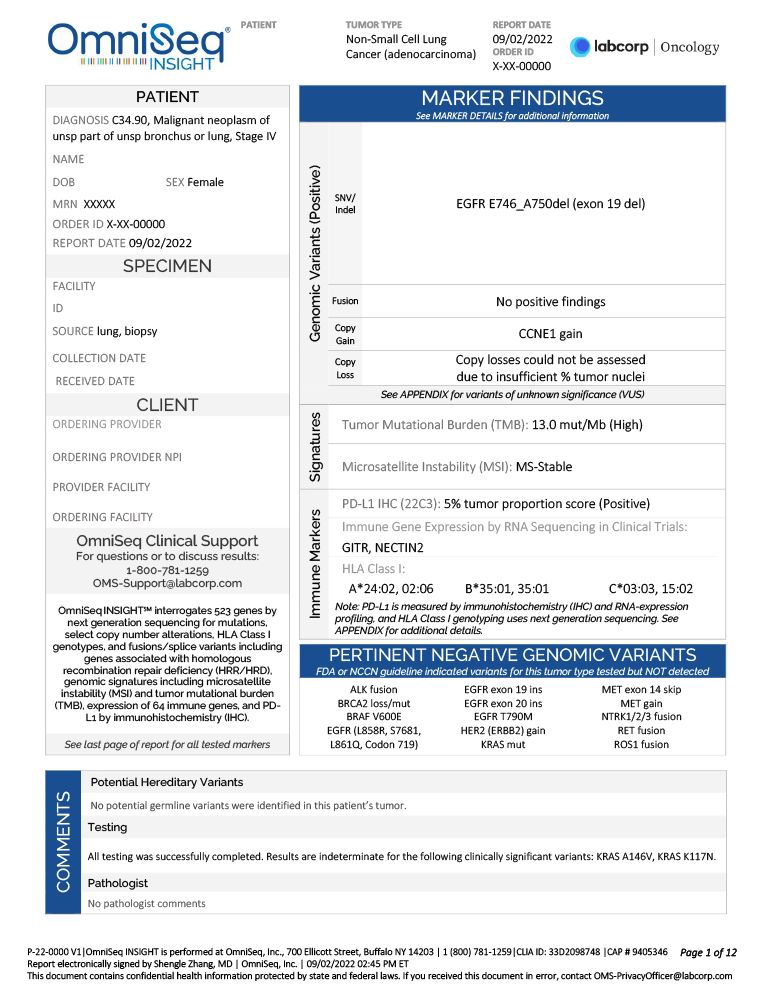 Omniseq Sample report