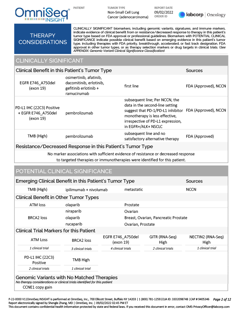 Omniseq Sample report