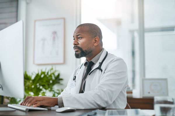 Pathologist on computer - mobile