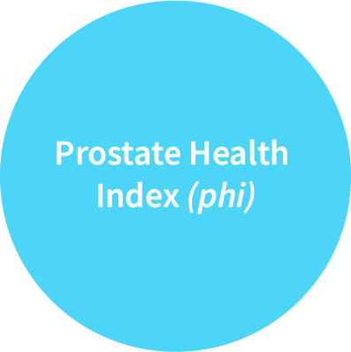 Prostate Health Index (phi) inside of a light blue circle