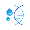 Icon of a gene with two dropletts to the left